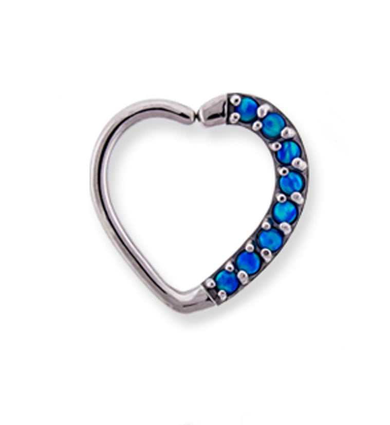 16G Blue Opal Annealed Heart Daith / Cartilage Ring