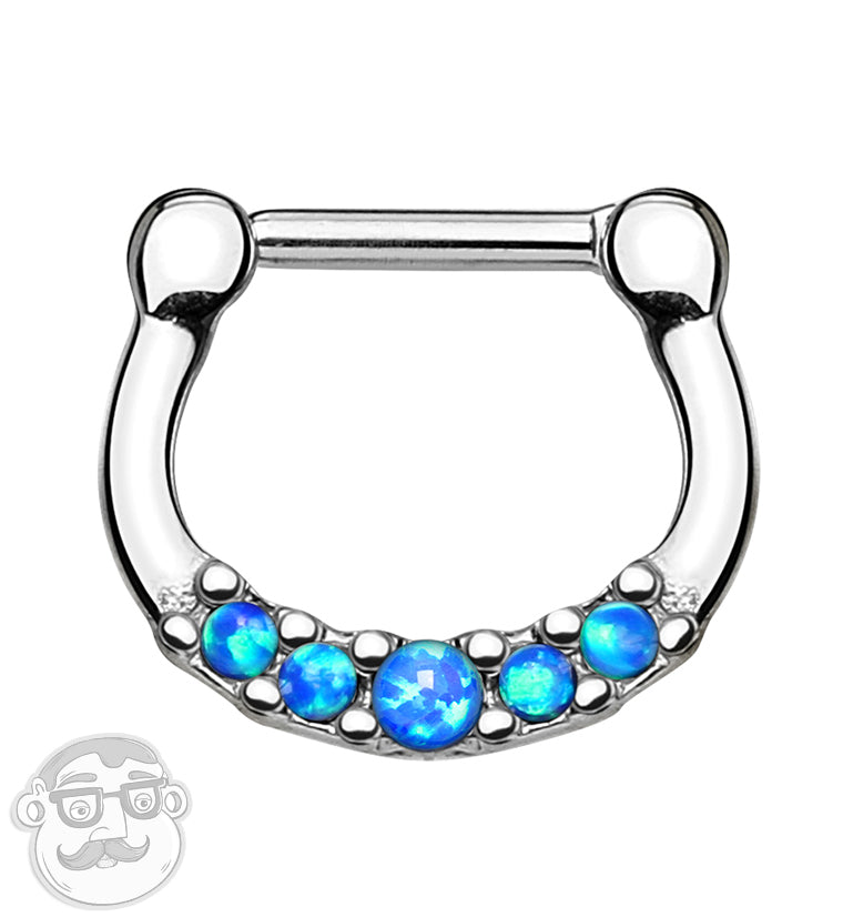 16G Blue Opalite Line Stainless Steel Septum Clicker