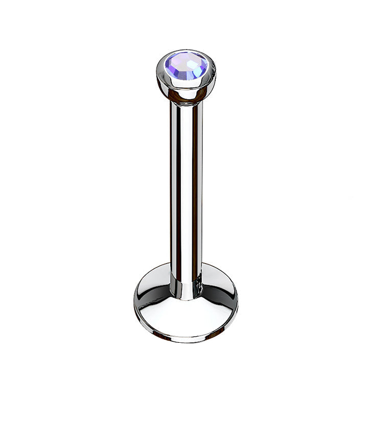 Blue CZ Stainless Steel Internally Threaded Labret