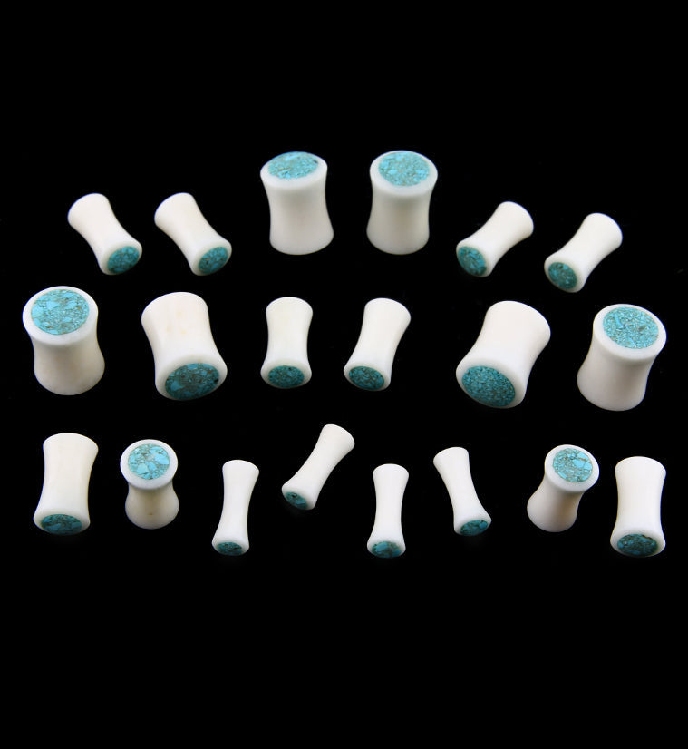 Bone Plugs with Crushed Turquoise Stone Inlay