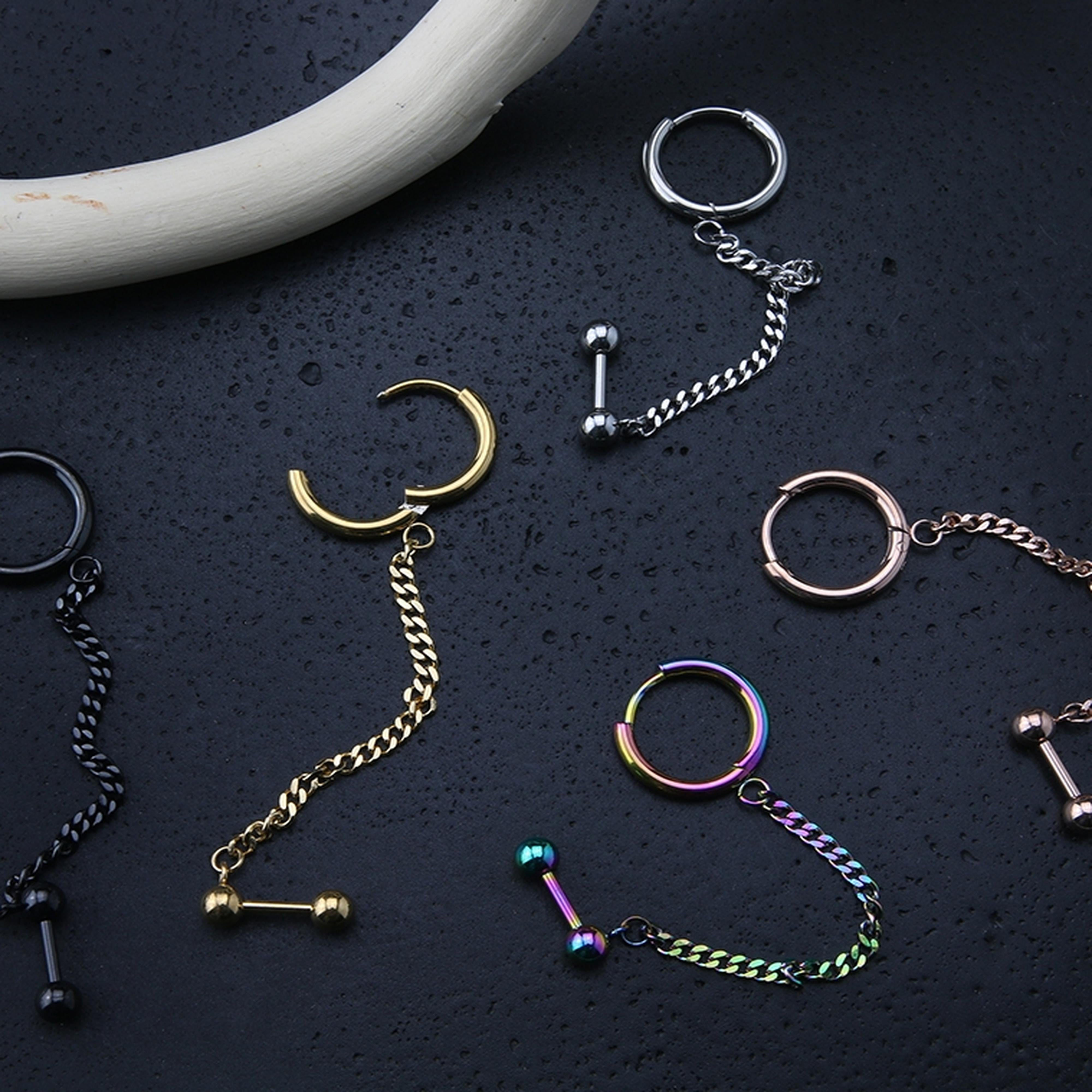 Rose Gold PVD Linked Hinged Hoop Ring & Cartilage Barbell