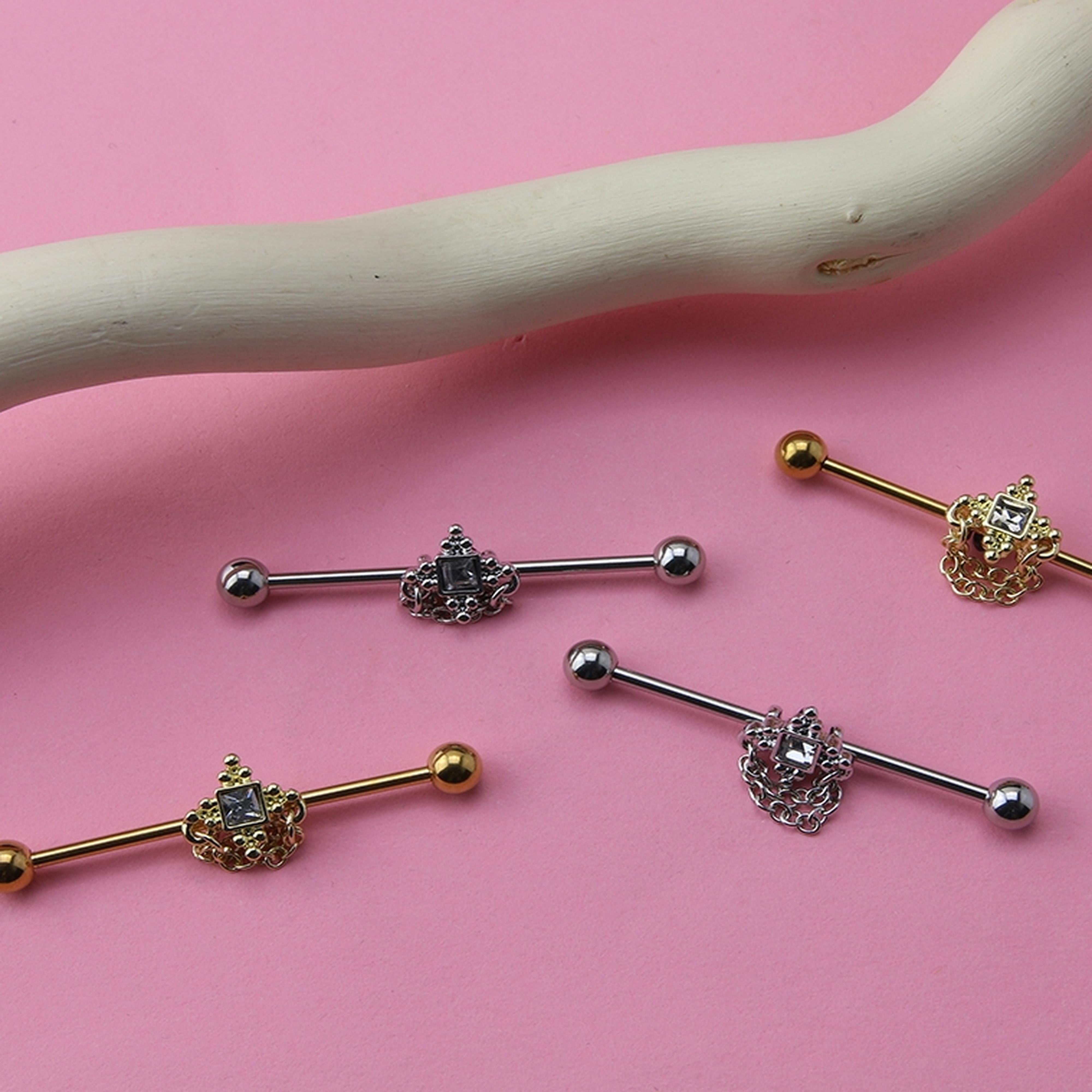Square Gem Chained Industrial Barbell