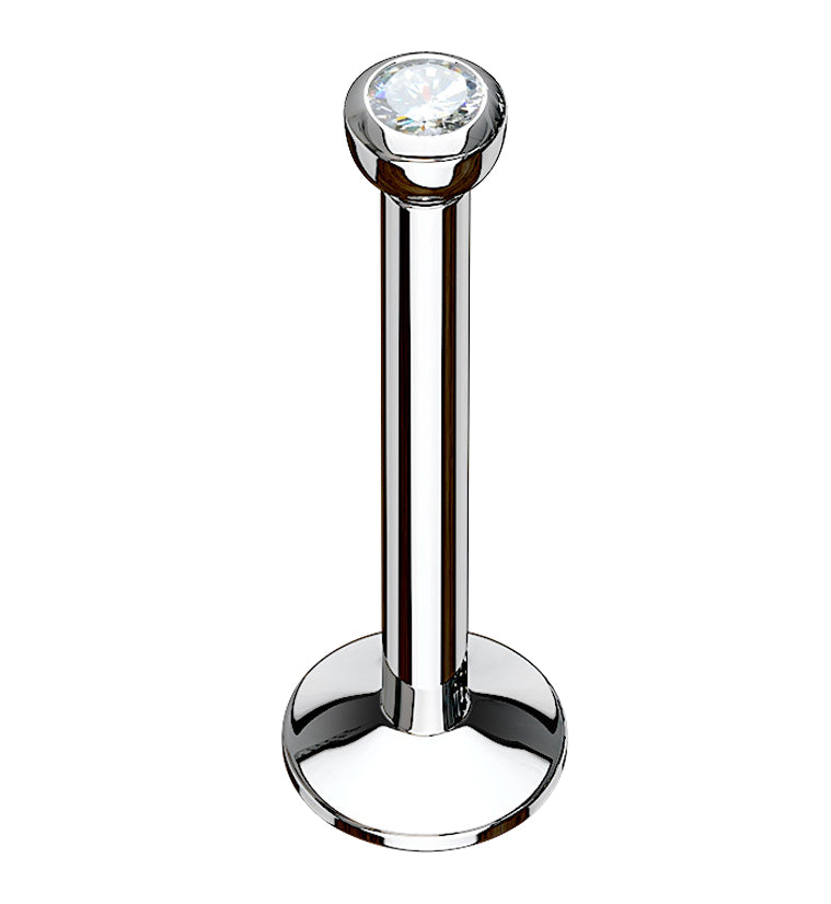Clear CZ Bezel Titanium Labret Stud (Convex Disk)