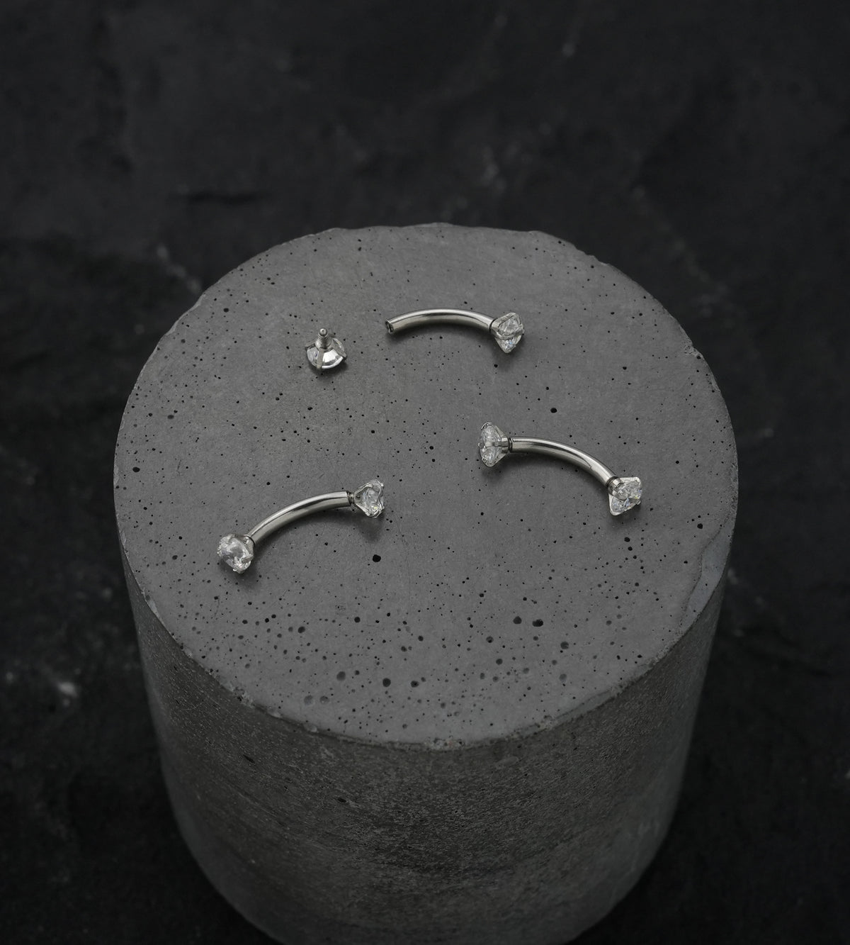 Clear CZ Prong Set Stainless Steel Curved Barbell