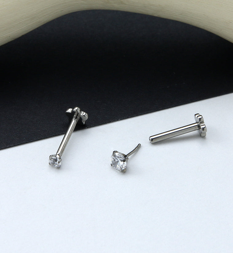 Clear CZ Titanium Threadless Labret