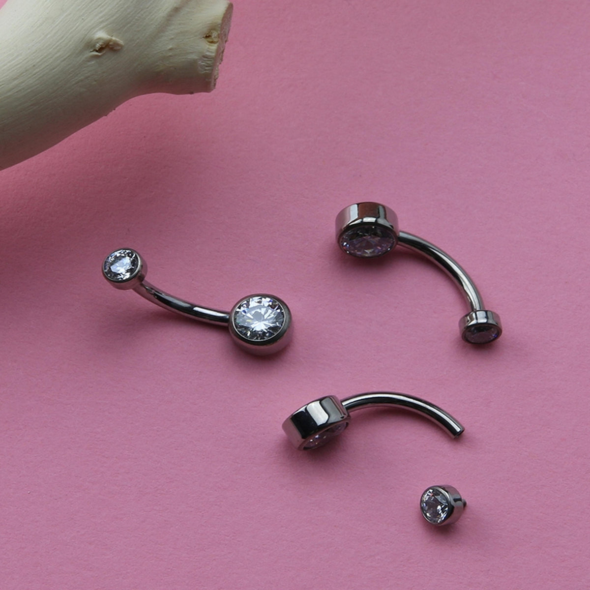 Clear Double Flat Bezel Titanium Belly Button Ring