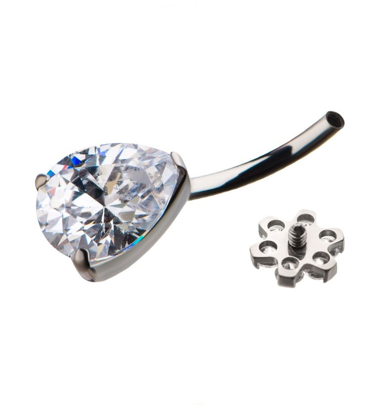 Clear Teardrop CZ Flower Titanium Belly Button Ring