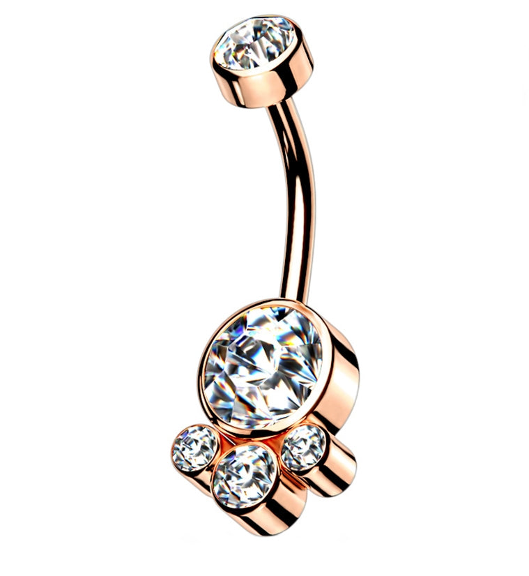 Rose Gold PVD CZ Cluster Gem Belly Ring