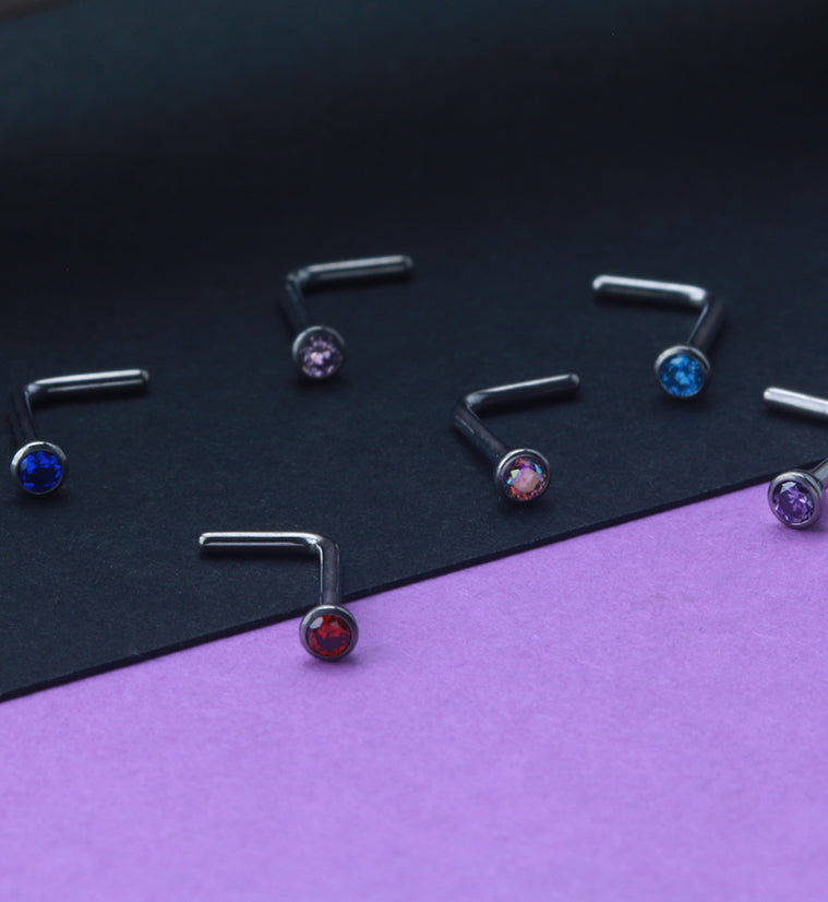 Pink CZ Top L Bend Titanium Nose Ring