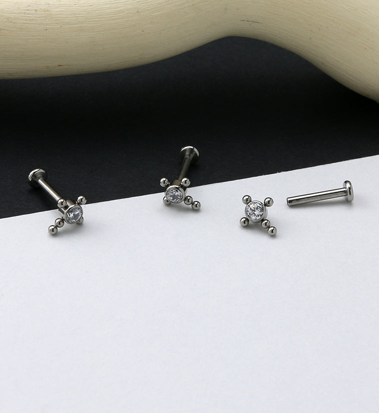 Cross Centered Clear CZ Titanium Labret