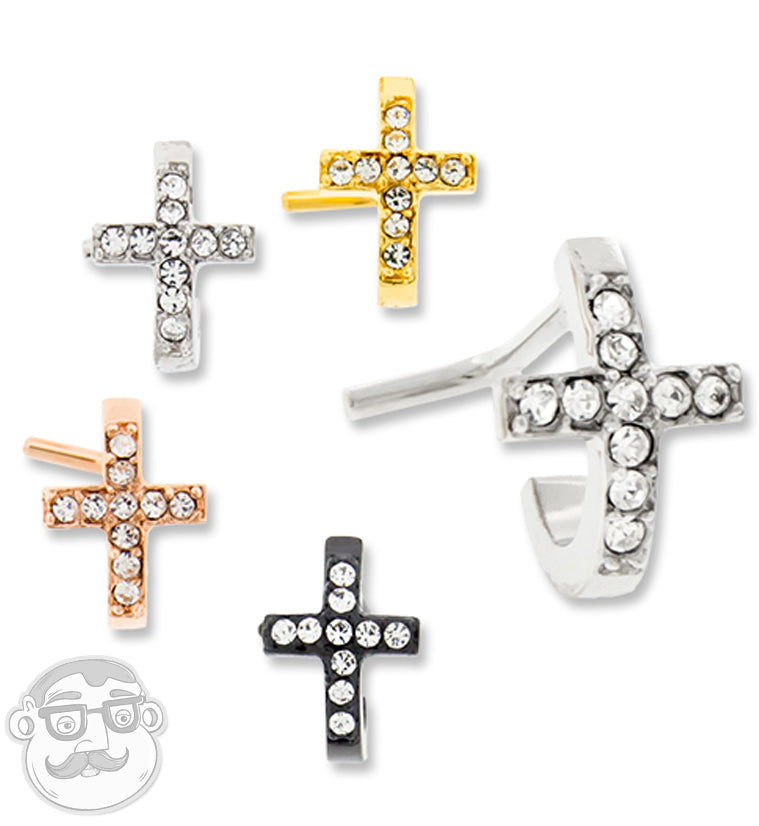 18G PVD Black CZ Cross Nose Curve Ring