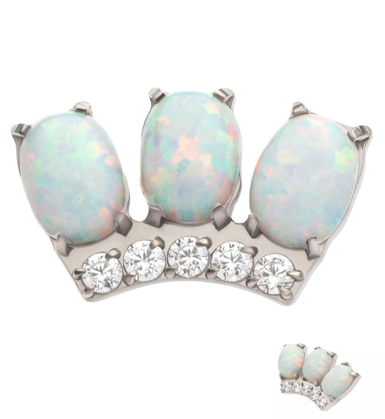 Crown White Opalite Clear CZ Titanium Threadless Top