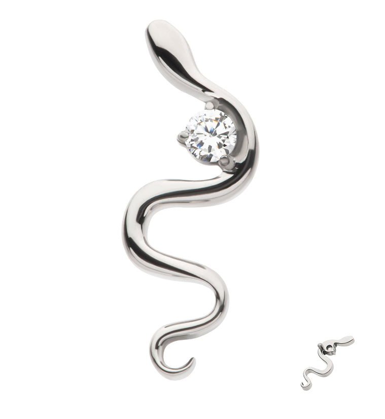 Curvy Snake Clear CZ Internally Threaded Titanium Top