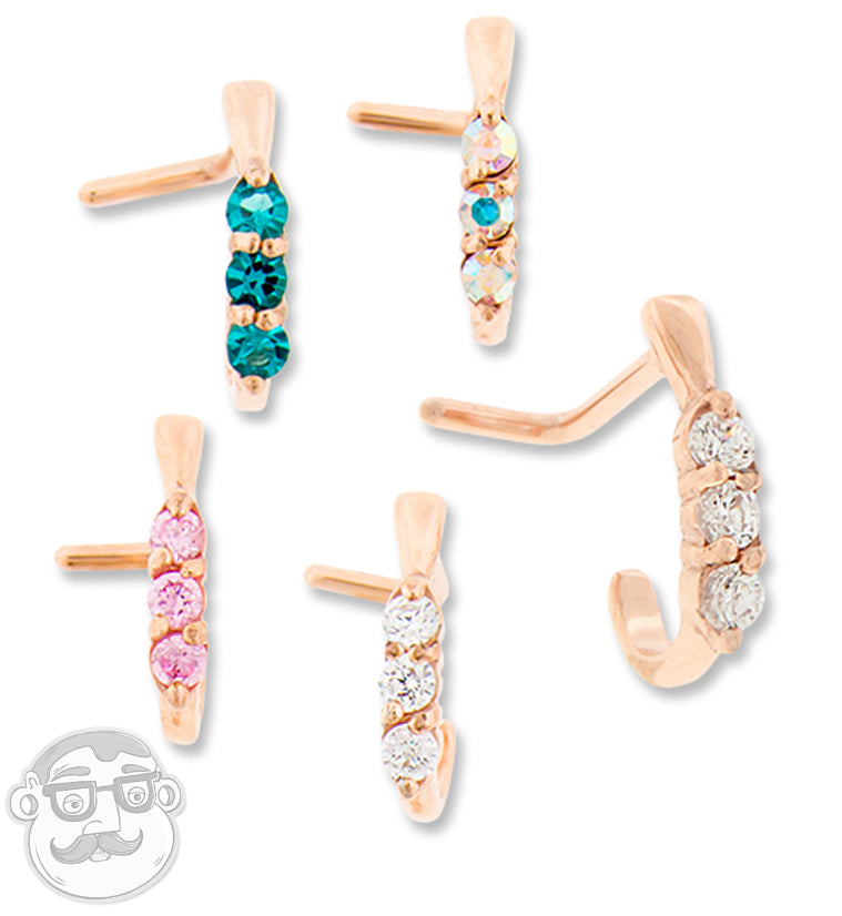 18G PVD Rose Gold Gilded Rainbow Aurora CZ Nose Curve Ring