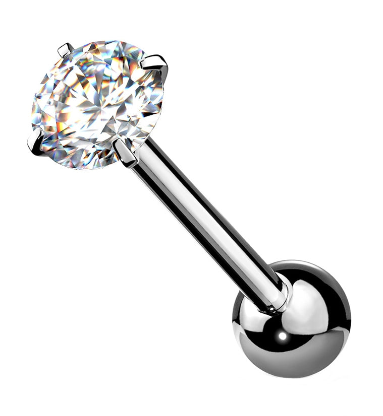 Clear CZ Prong Set Stainless Steel Barbell