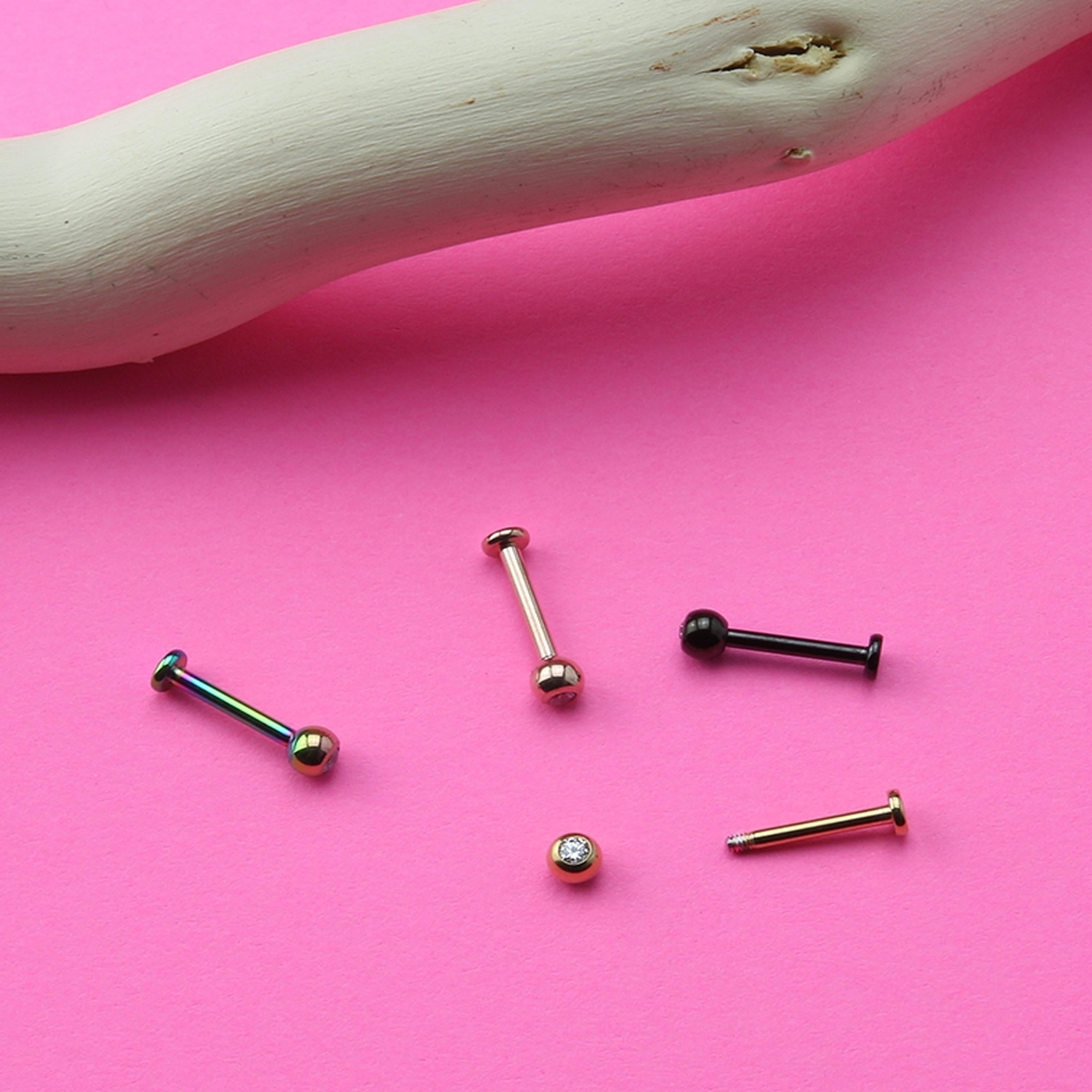16G Gold PVD CZ Top Titanium Labret (Externally Threading)