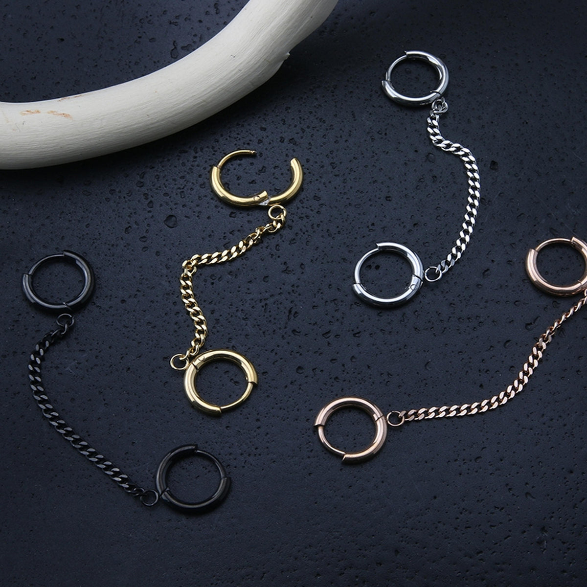 Black PVD Chained Double Hinged Hoop Cartilage Ring