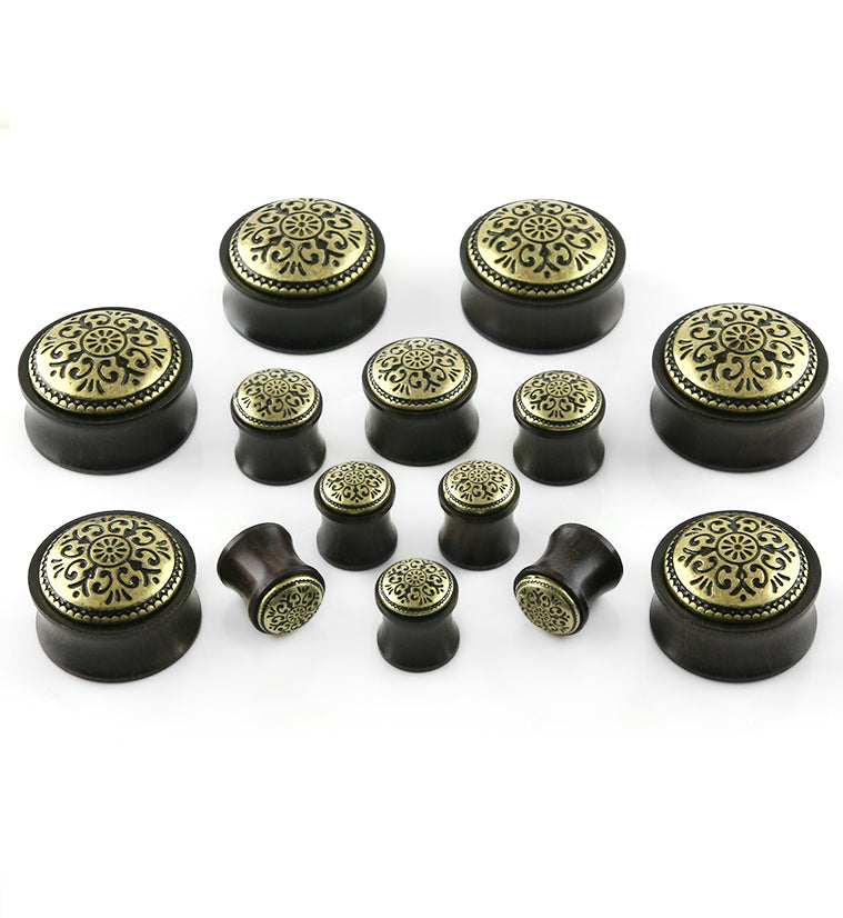 Ebony Wood Plugs With Antique Brass Inlay