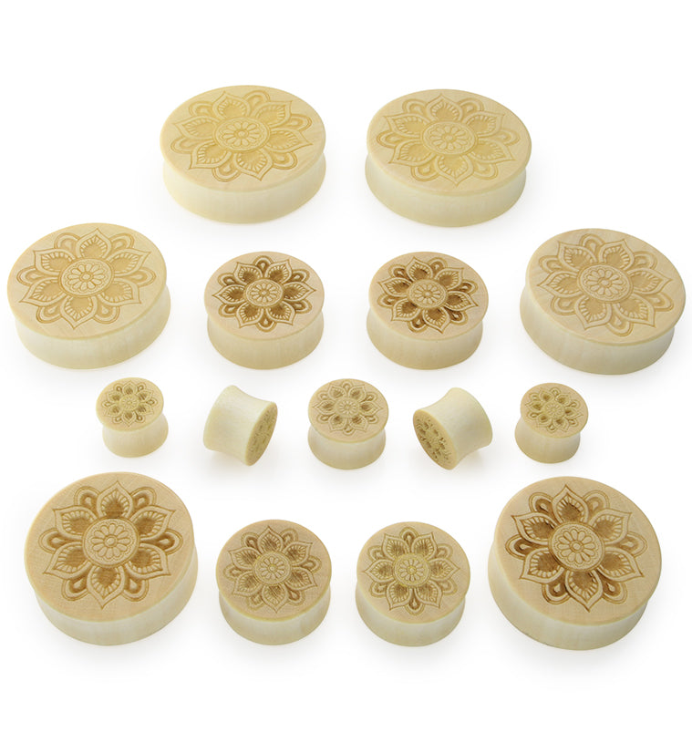 Engraved Mandala Flower Crocodile Wood Plugs