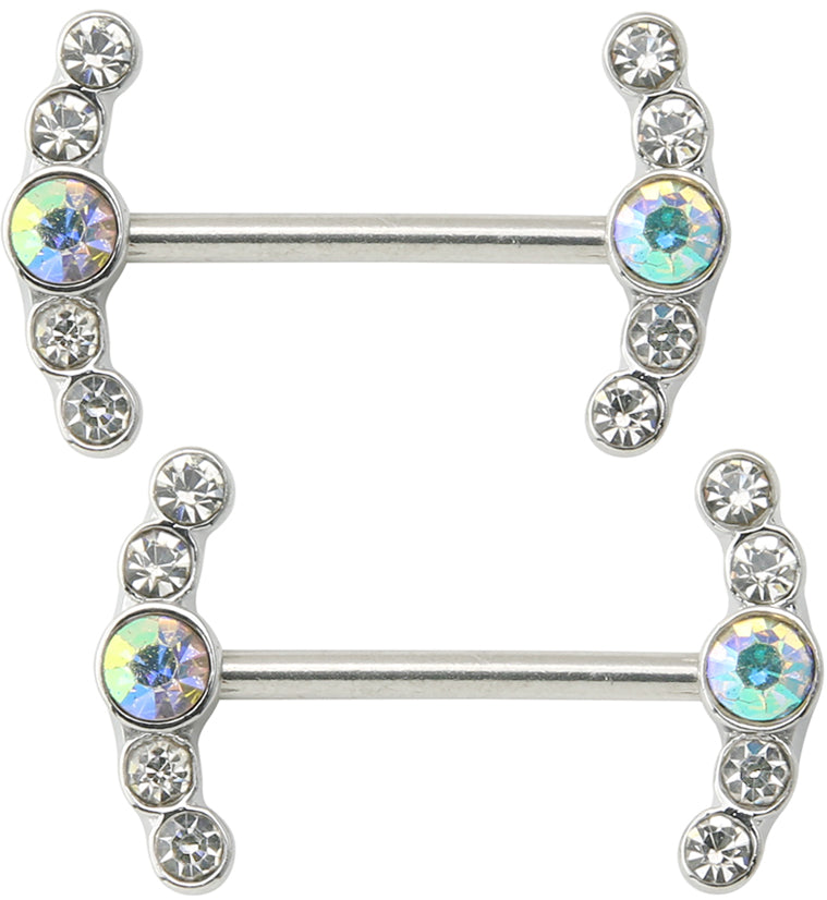 Enring Rainbow Aurora CZ Stainless Steel Nipple Barbell