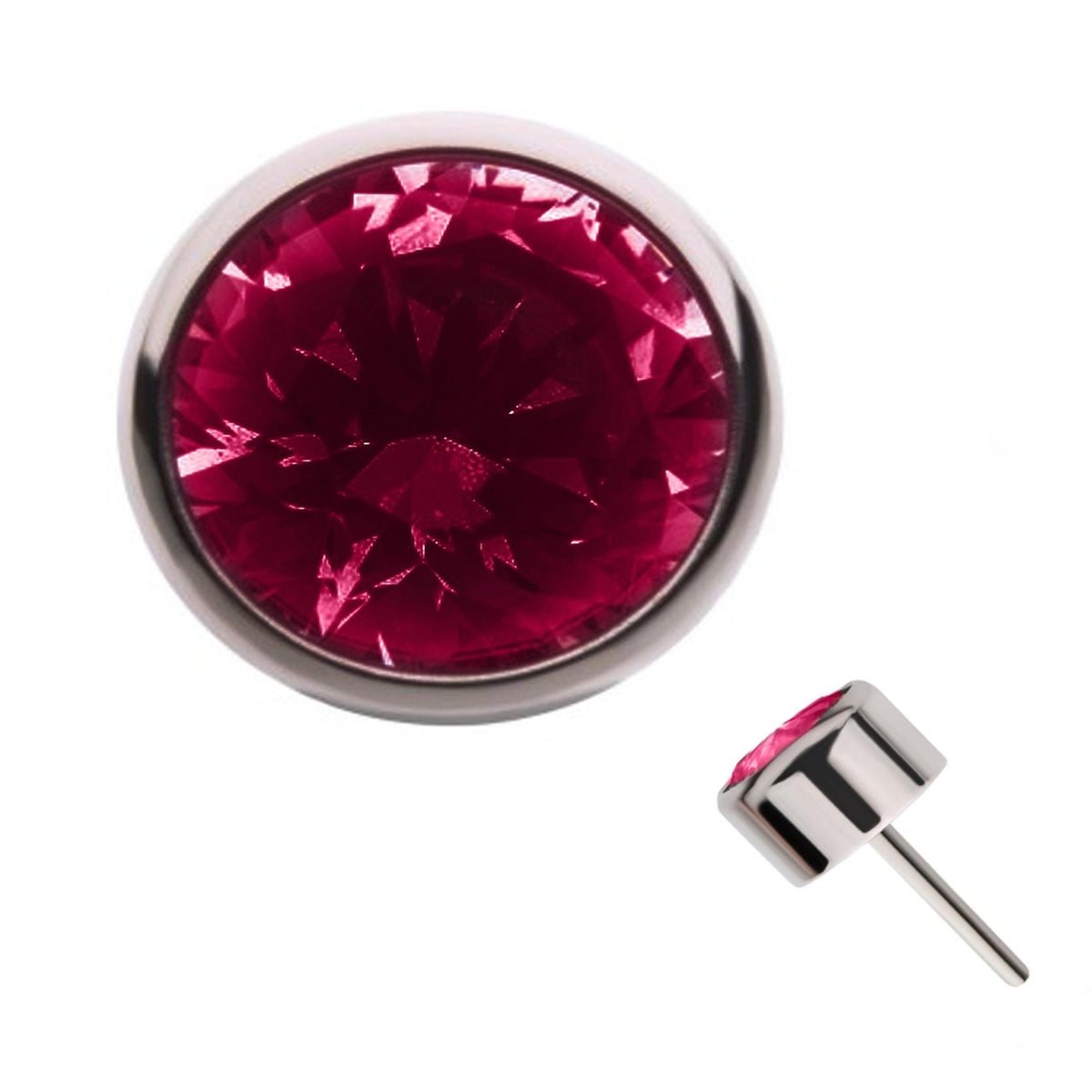 Ruby Red CZ Flat Bezel Titanium Threadless Top
