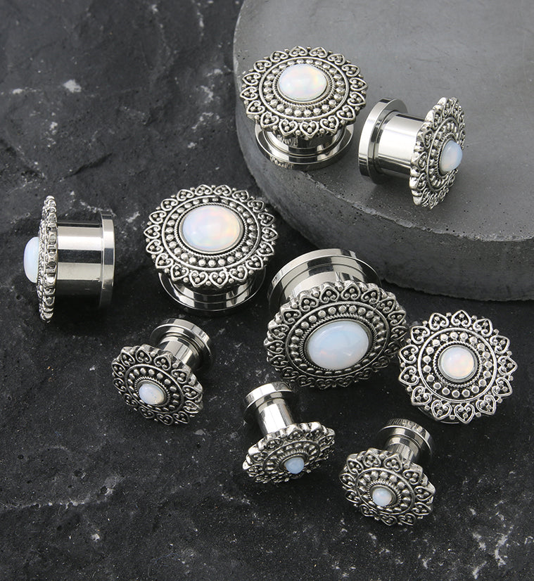 Florid White Opalite Stainless Steel Tunnel Plugs