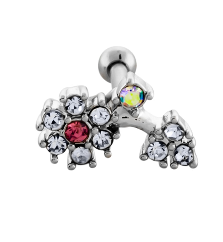 Flower Pink CZ Cartilage Barbell