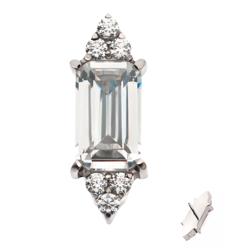 Frozen Baguette Clear CZ Threadless Titanium Top