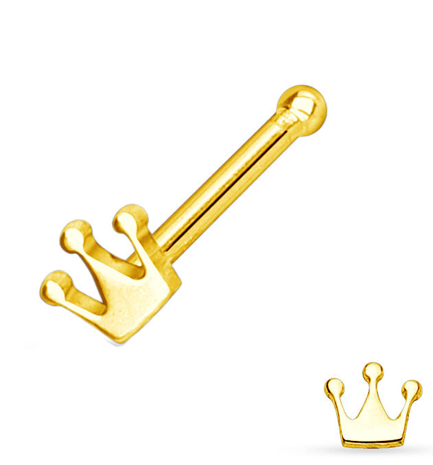 20G Gold Plated Crown Stainless Steel Nose Ring Stud