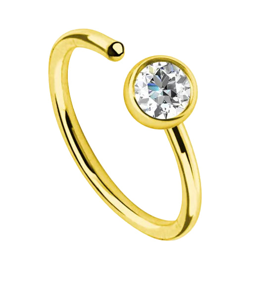20G Titanium Ion Plated Gold Steel CZ Gem Nose Ring Hoop