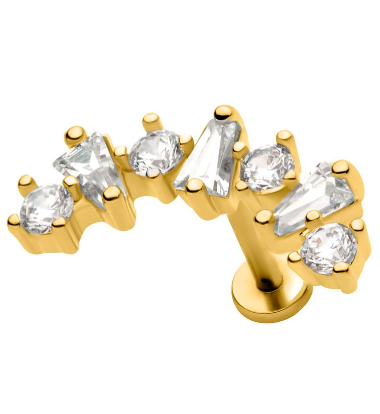 Gold PVD Alternate Clear CZ Stainless Steel Internally Threaded Barbell