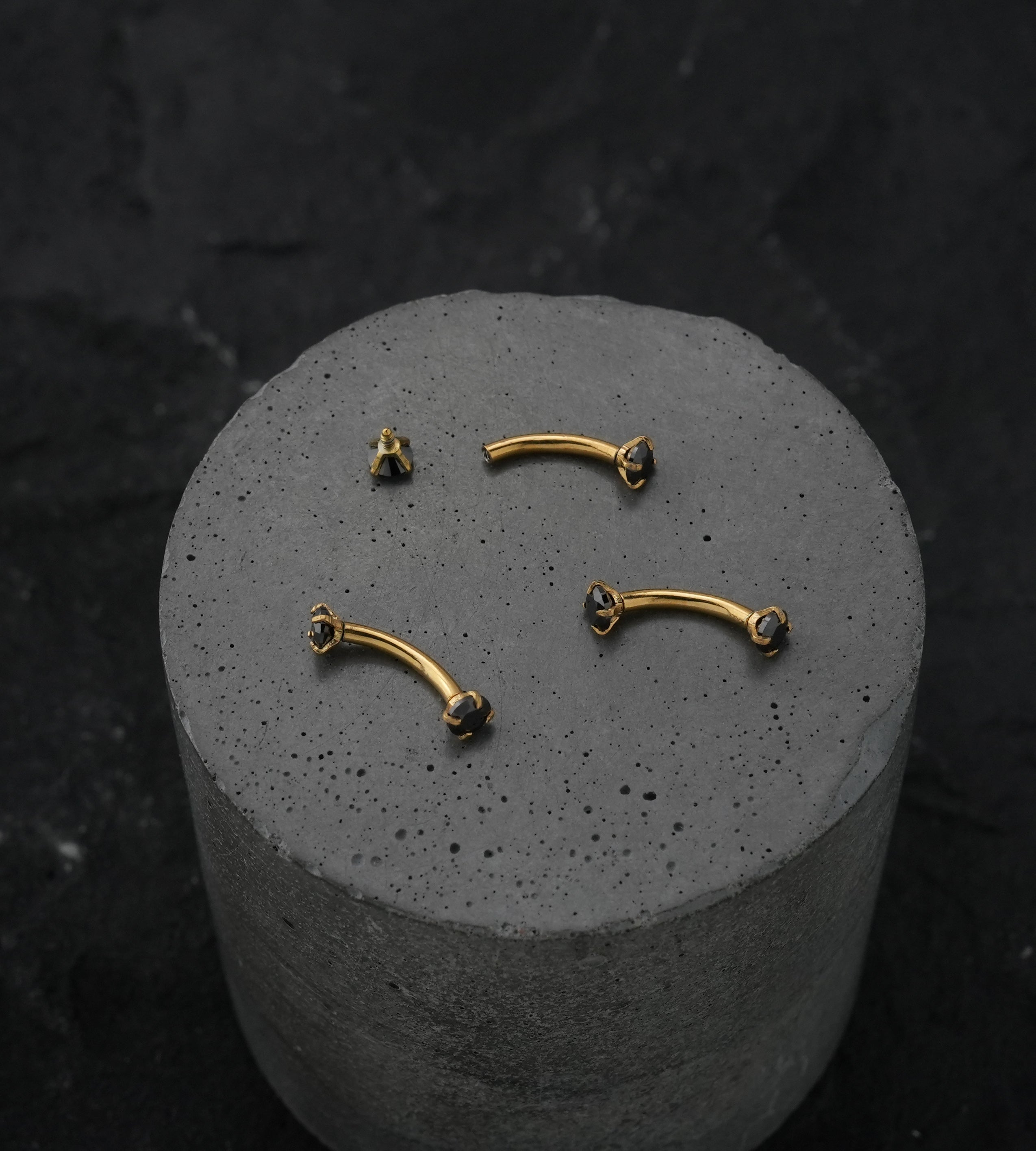 Gold PVD Black CZ Prong Set Stainless Steel Curved Barbell