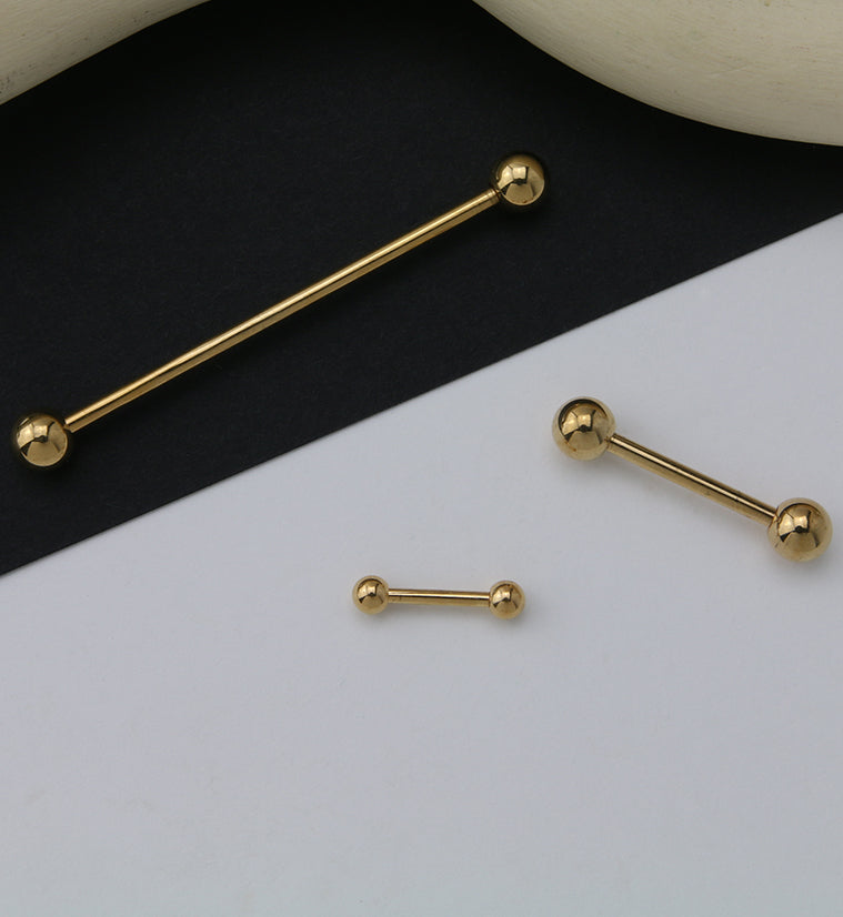 Gold PVD Double Ball Titanium Barbell