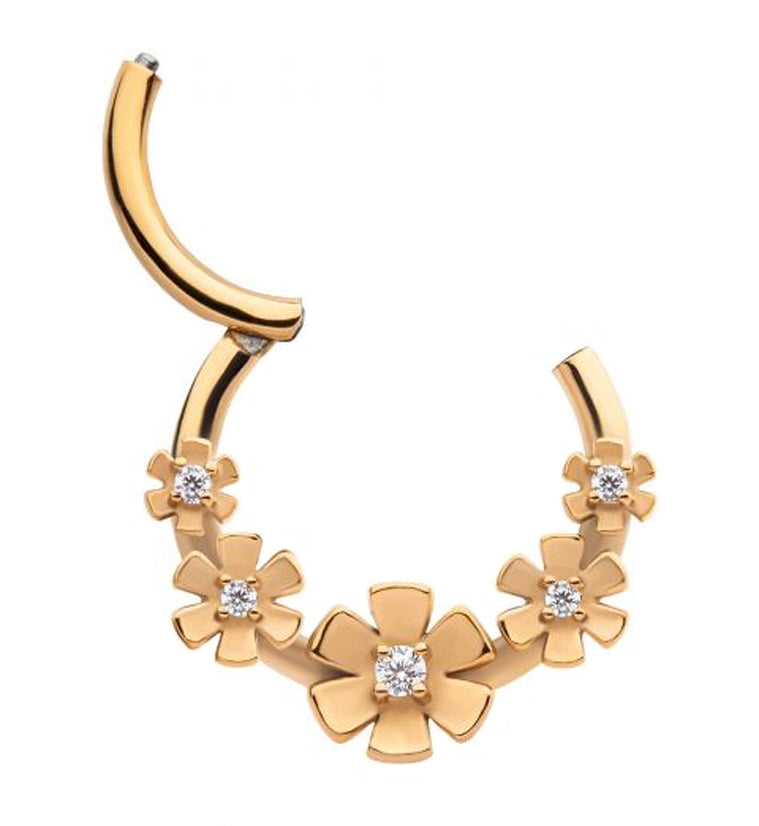Gold PVD Flower Crown Hinged Segment Ring