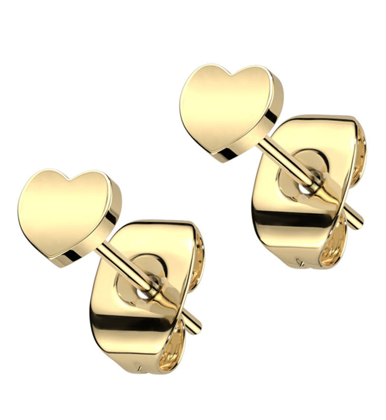 Gold PVD Heart Titanium Stud Earrings