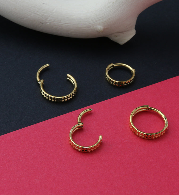 Gold PVD Parallel Polyhedra Edge Hinged Segment Ring