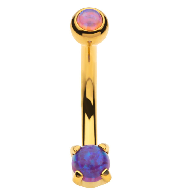 Gold PVD Purple Opalite Prong Set Stainless Steel Curved Barbell