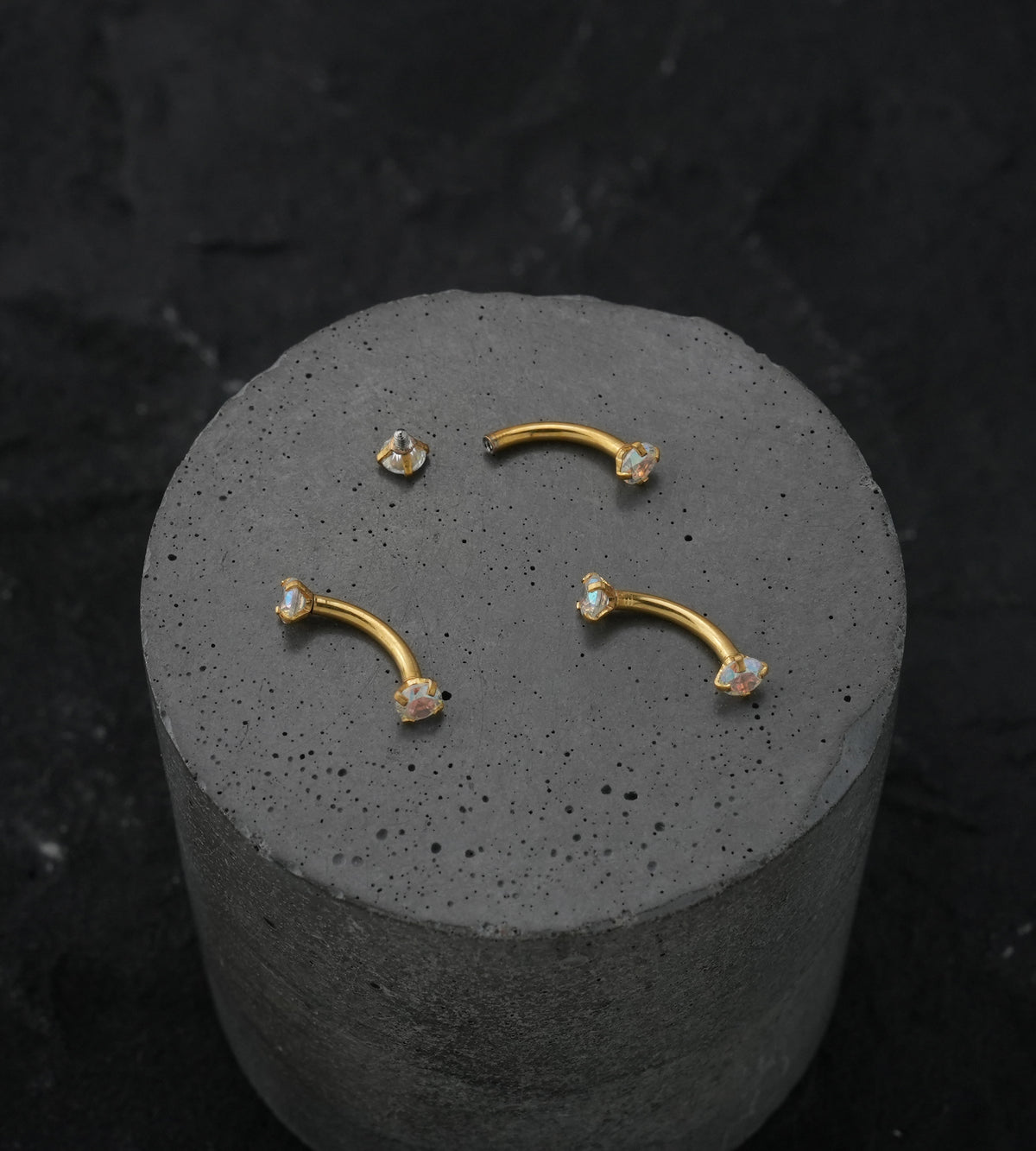 Gold PVD Rainbow Aurora CZ Prong Set Stainless Steel Curved Barbell