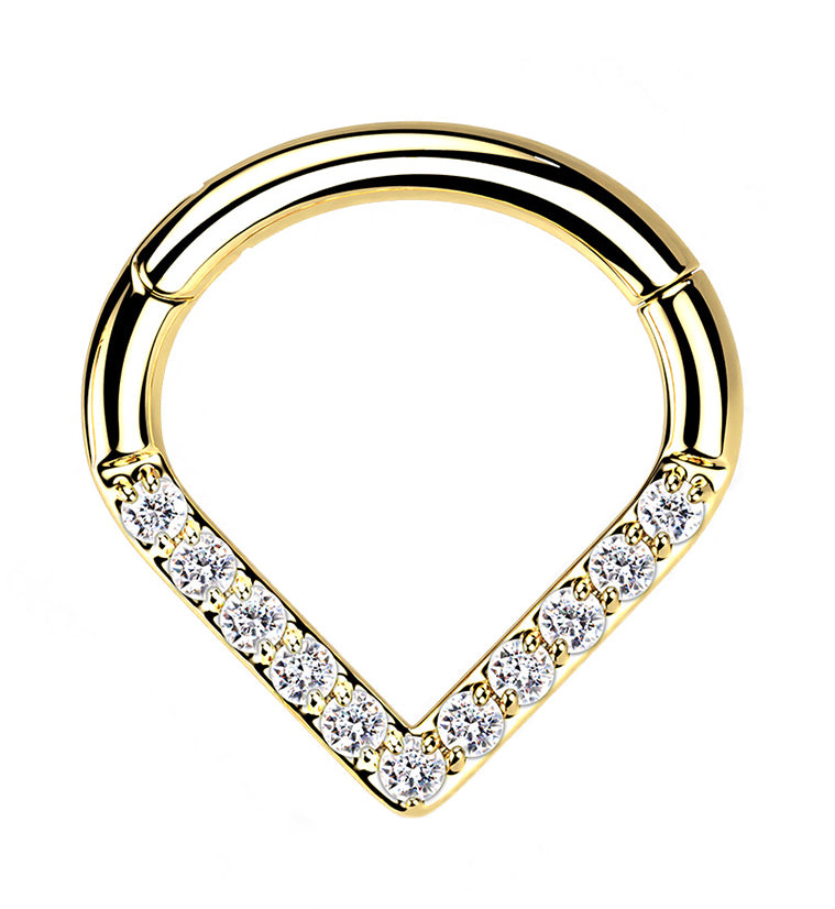 Gold PVD V-Shaped CZ Titanium Hinged Segment Ring