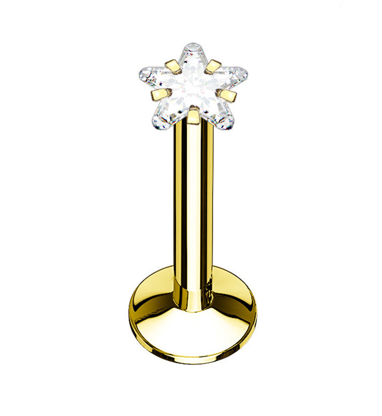 Gold Star CZ Prong Internally Threaded Labret