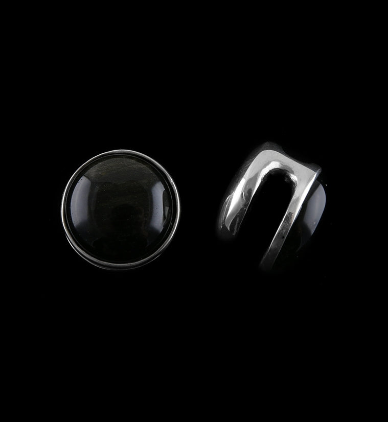 Golden Obsidian Disk White Brass Ear Weights