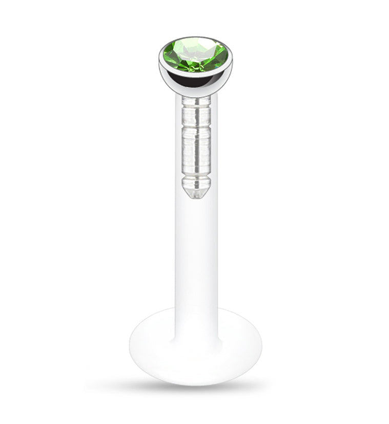 16G Push Top Green CZ Labret