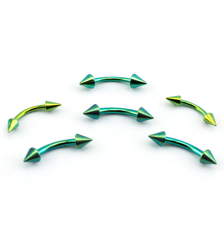 Green PVD Spiked Curved Barbell