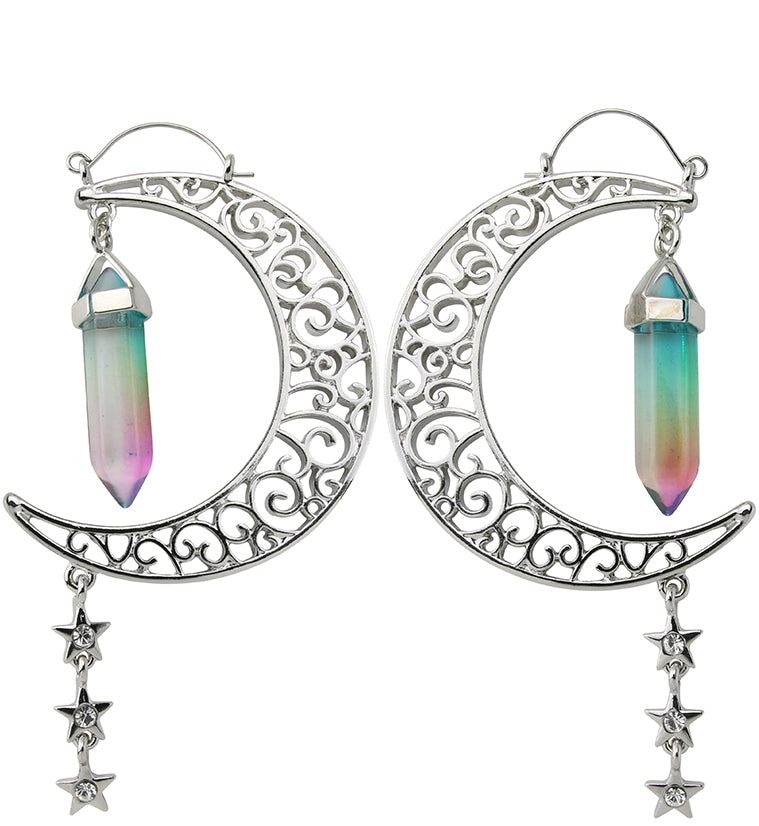 Half Moon Oil Slick Crystal Plug Hoops