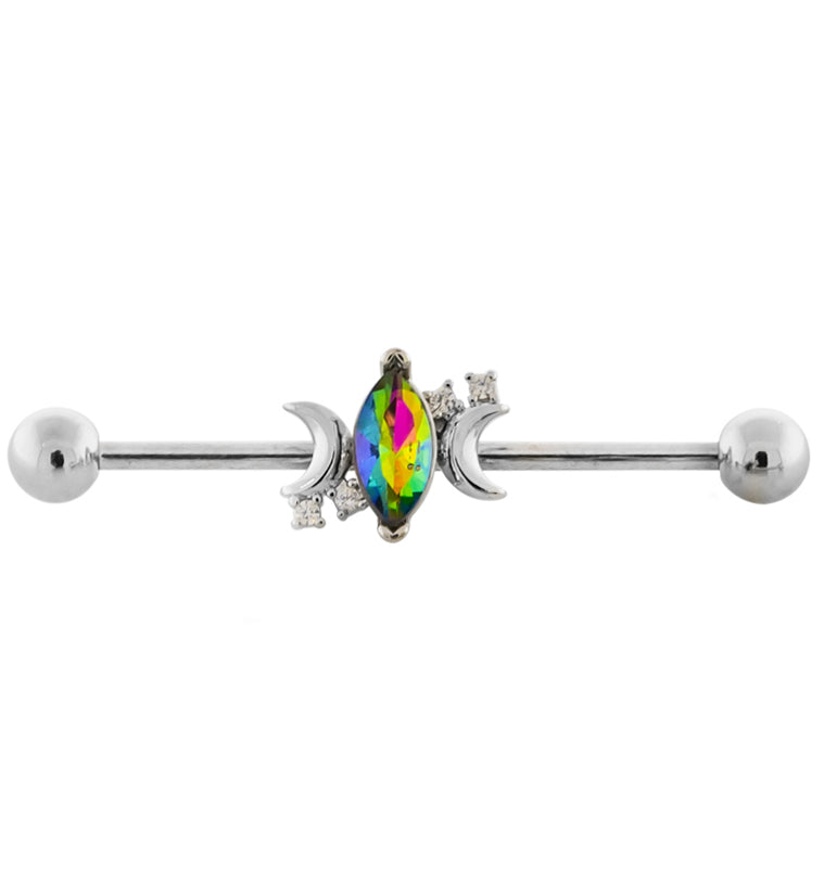 Half Moon Oval Black Aurora CZ Industrial Barbell