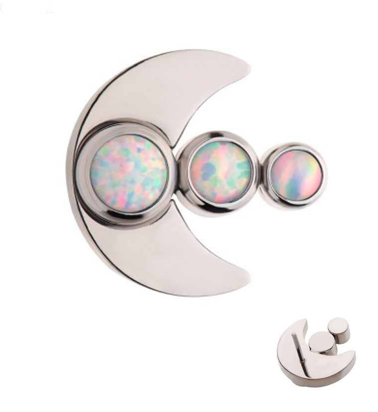 Half Moon Triple White Opalite Threadless Titanium Top