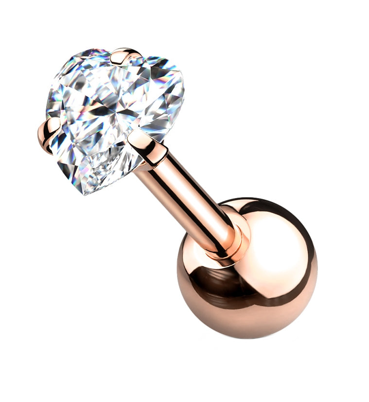 16G Rose Gold PVD Heart CZ Top Cartilage Barbell