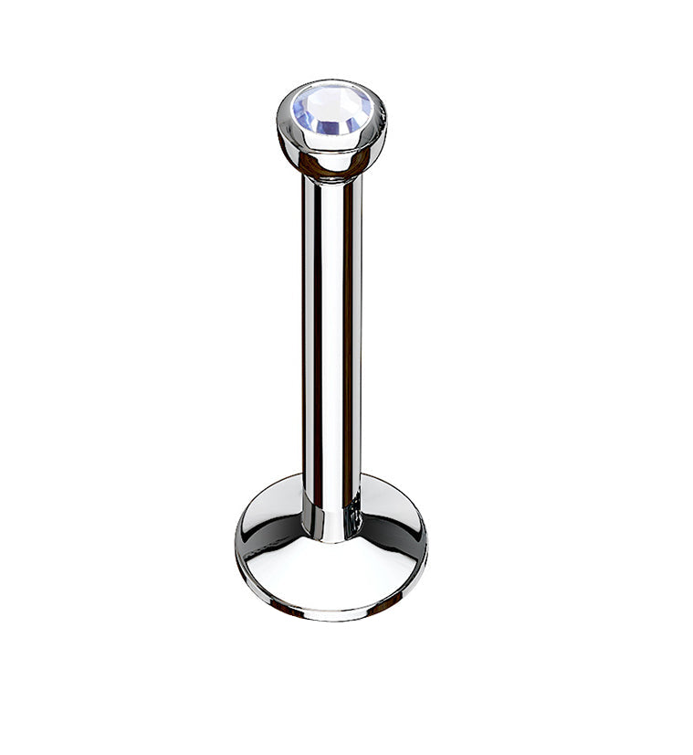 Light Blue CZ Stainless Steel Internally Threaded Labret