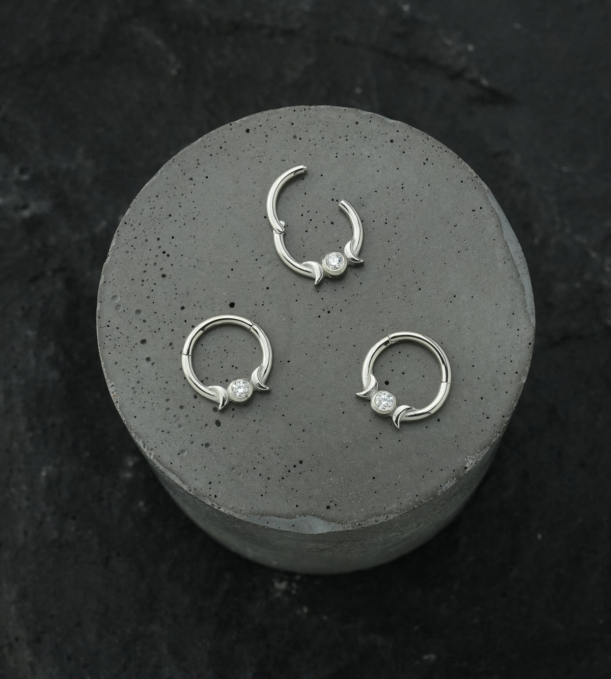 Lunar Phase Clear CZ Stainless Steel Hinged Segment Ring