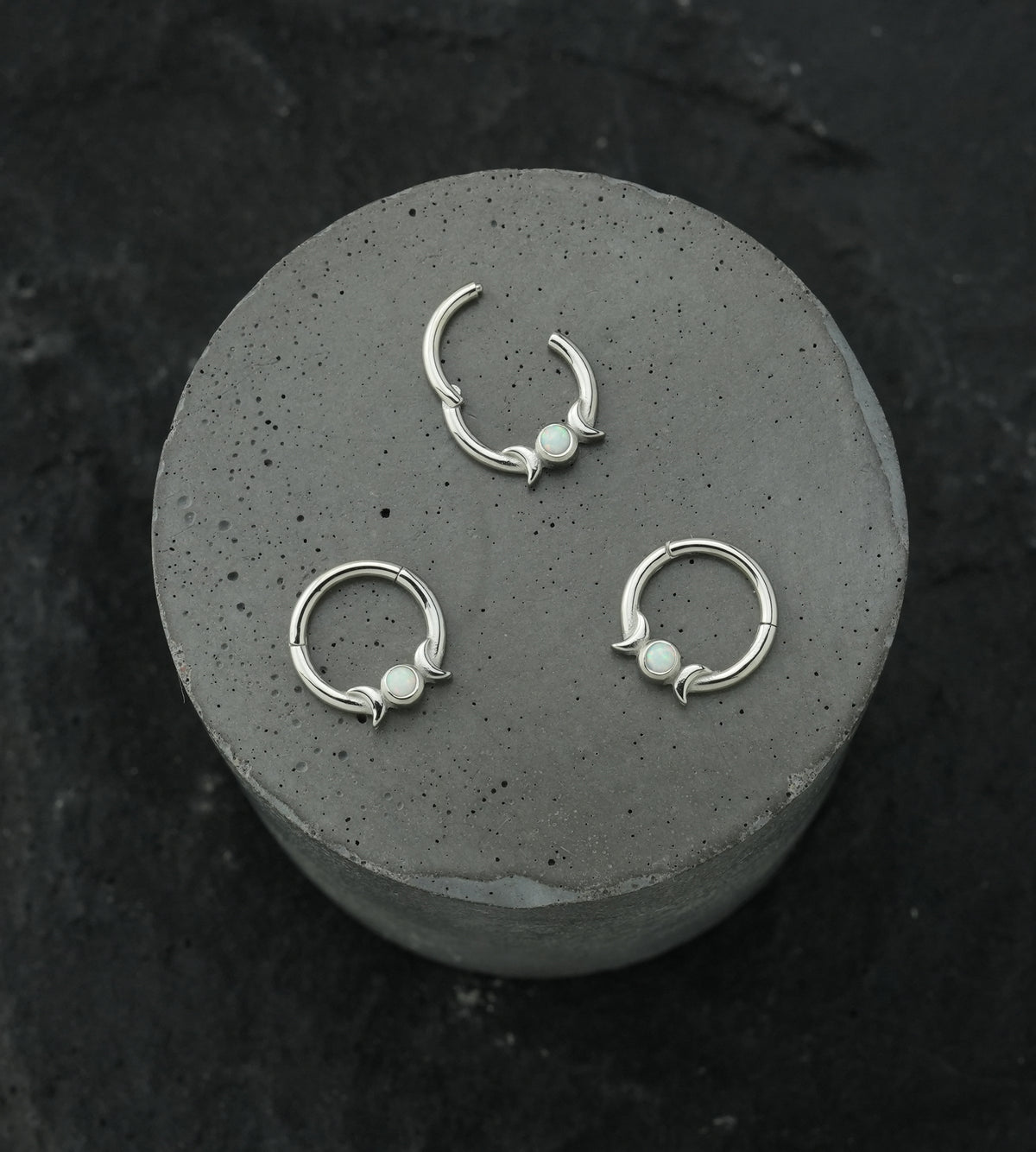 Lunar Phase White Opalite Stainless Steel Hinged Segment Ring